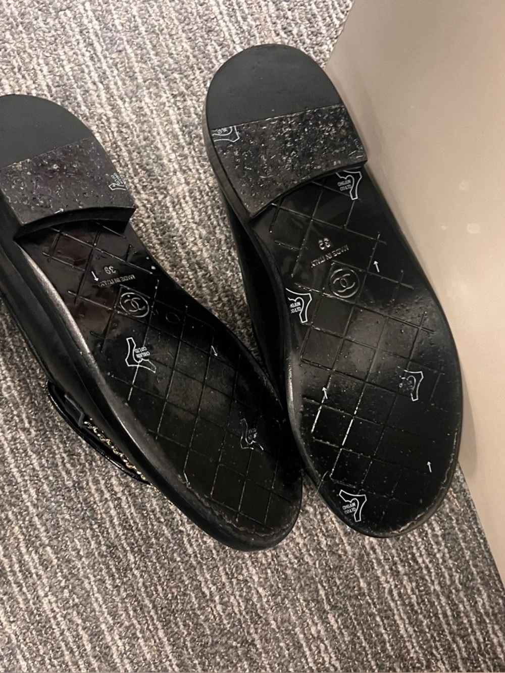 CHANEL Black Quilted Leather Chain Loafers